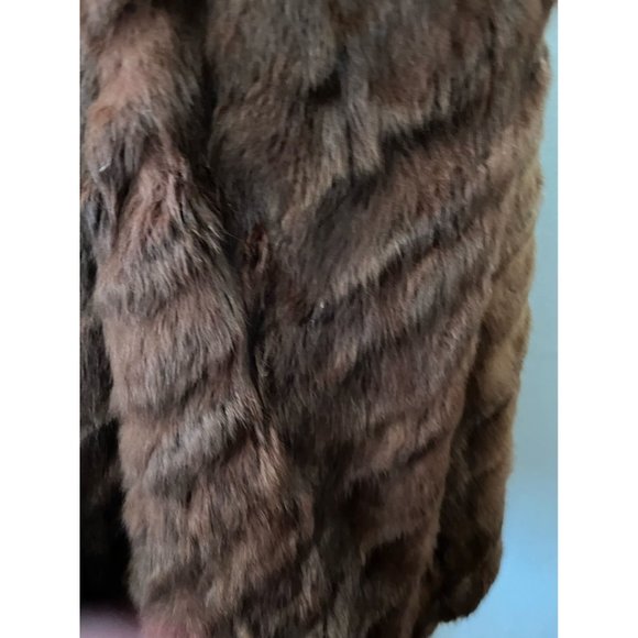 Vintage muskrat mink fox fur herringbone pattern soft brown cape overcoat - Picture 3 of 16
